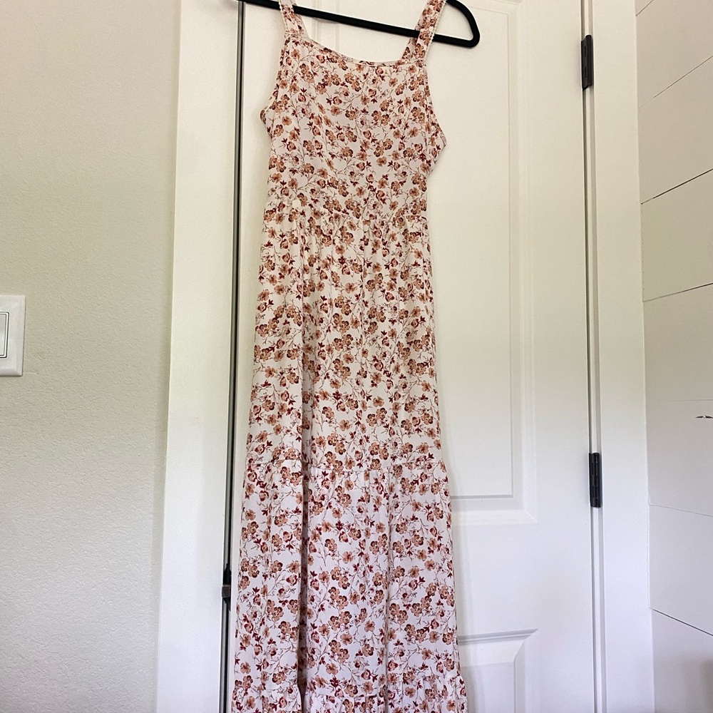 Floral White and Brown Maxi Dress